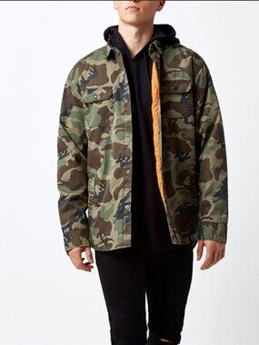 PacSun Camo Jacket, Orange Quilted Lining in Men's Mediun